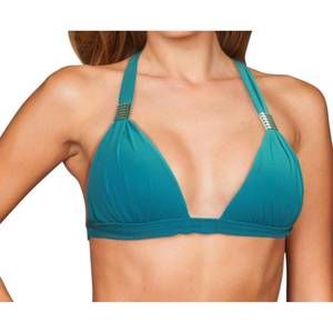 NEW ZALI plunge triangle halter bikini top in peacock